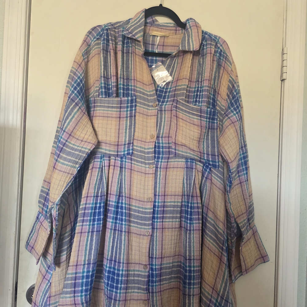 Free People Multicolor Plaid Shirt Dress